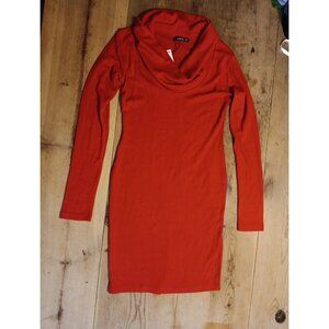 Patty Boutik Womens L Bright Red Sweater Dress Cowl Neck Stretch Long Sleeve NWT